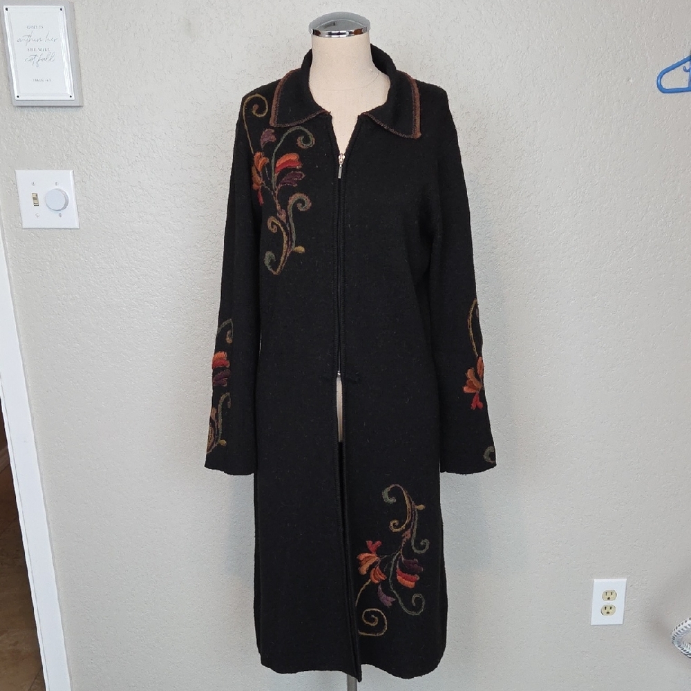 Caamano Peruvian Alpaca Embroidered Long Cardigan Sweater Size L